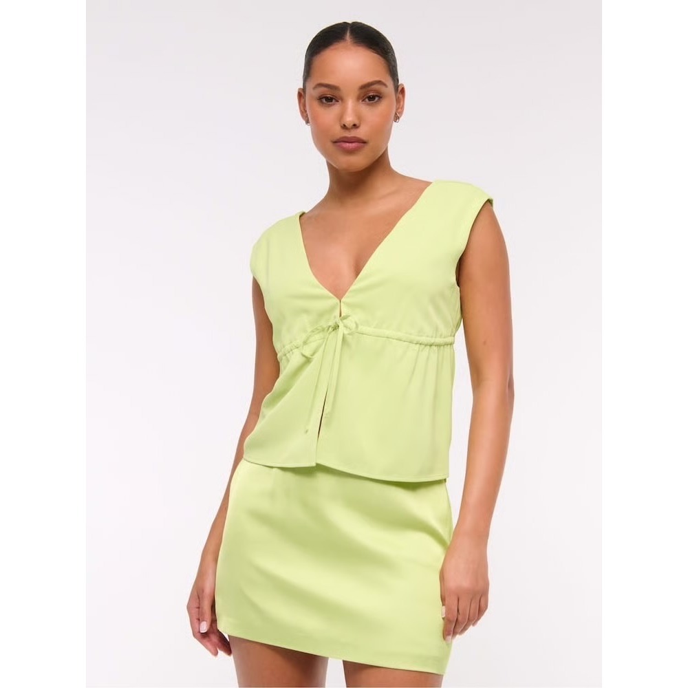 Abercrombie & Fitch Lime Green Satin Drawstring Babydoll Top Small